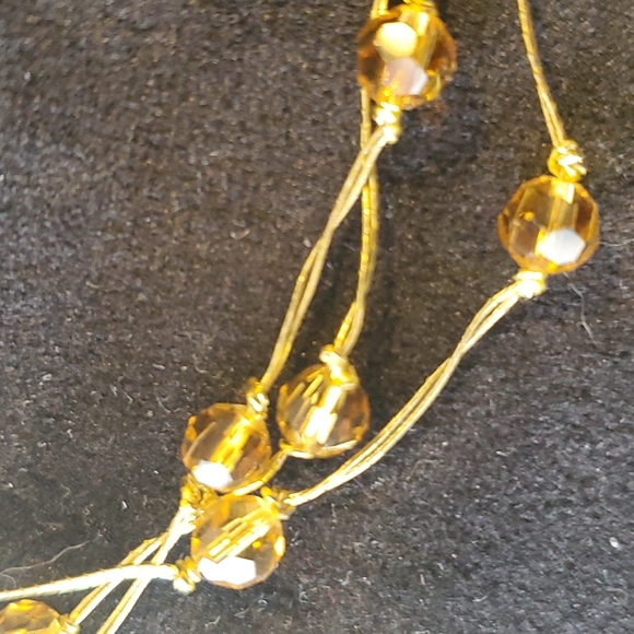 Gold Thread and Gold Glass Bead Multi Layer Necklace with 925 Extender & Clasp - Picture 4 of 4
